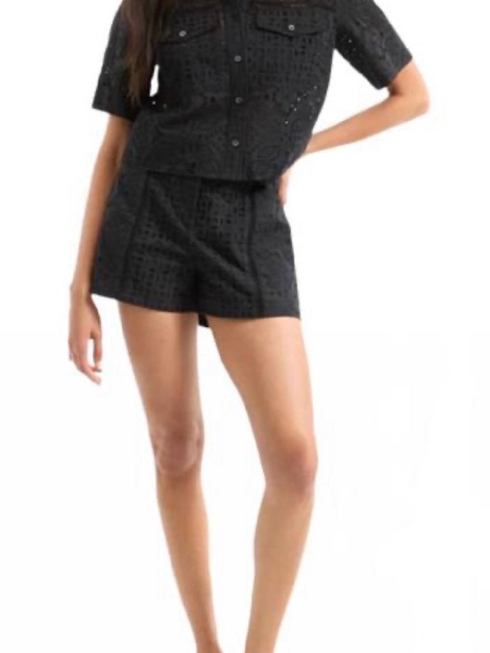 Veronica Beard Black Eyelet High-Waist Shorts
